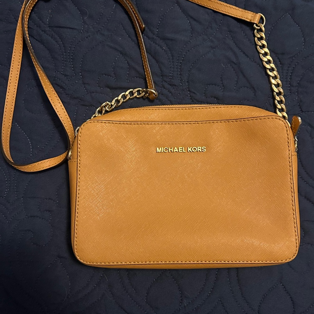 Michael Kors Camel Saffiano Crossbody Bag with Gold Chain